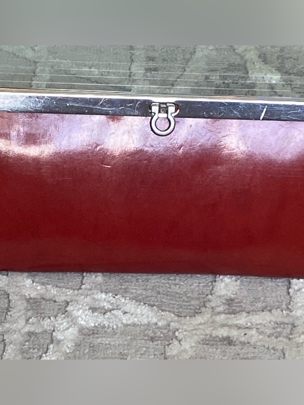 Vintage Vera Pelle Genuine Leather Frame Clutch Red with Silver-Tone Accent